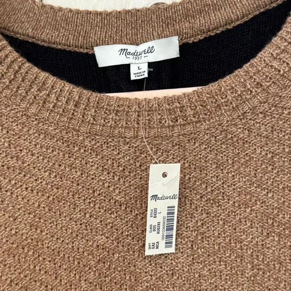 MADEWELL Back Zip Sweater SZ L NEW Brown Black Color Block Crewneck - Picture 9 of 12